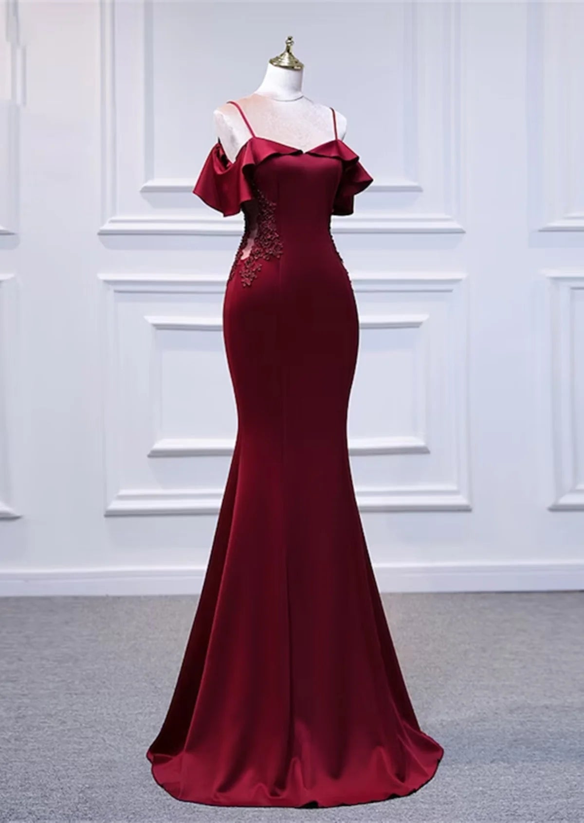 Wine Red Mermaid Off Shoulder Long Party Dress, Off Shoulder Mermaid Prom Dress TP1069