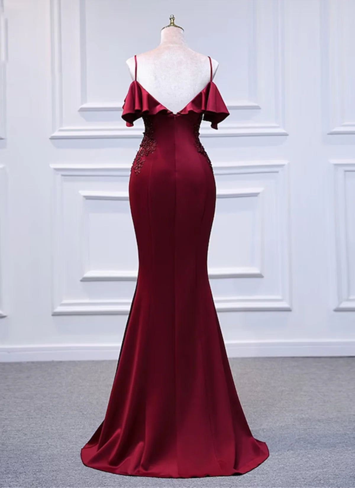 Wine Red Mermaid Off Shoulder Long Party Dress, Off Shoulder Mermaid Prom Dress TP1069