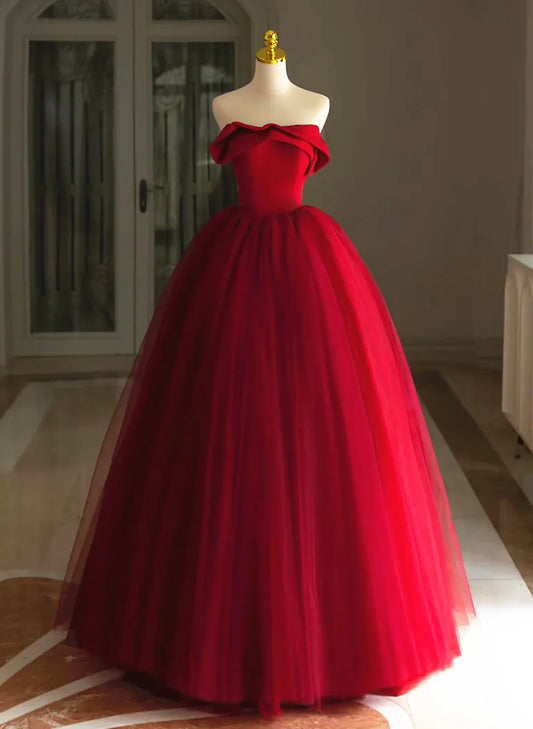 Red Tulle Long Scoop Long Prom Dress Party Dress, Red Evening Dress TP1072