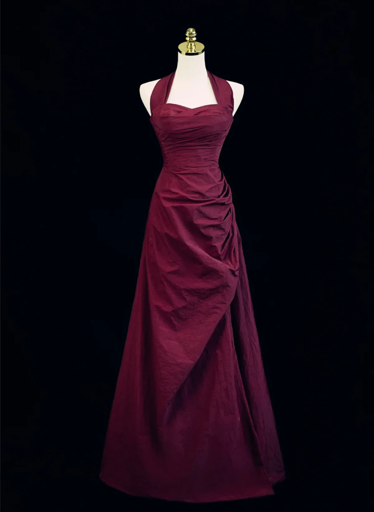 Wine Red A-Line Halter Vintage Style Prom Dress, Wine Red Long Evening Dress TP1074