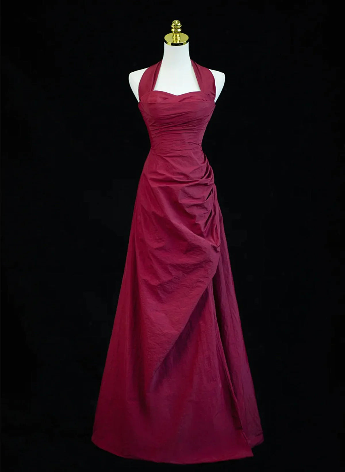 Wine Red A-Line Halter Vintage Style Prom Dress, Wine Red Long Evening Dress TP1074