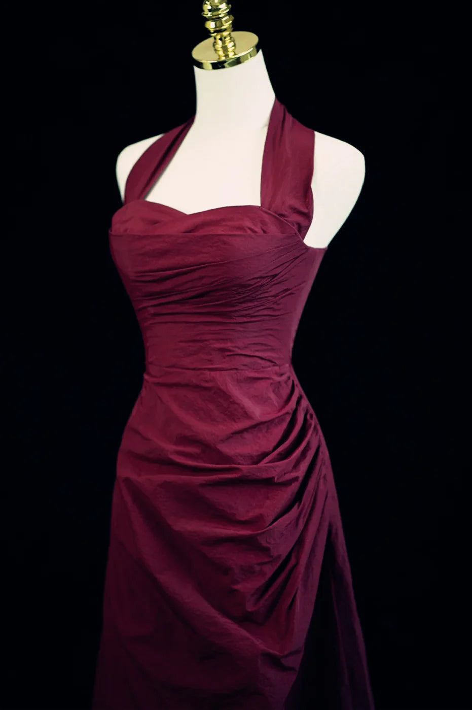 Wine Red A-Line Halter Vintage Style Prom Dress, Wine Red Long Evening Dress TP1074