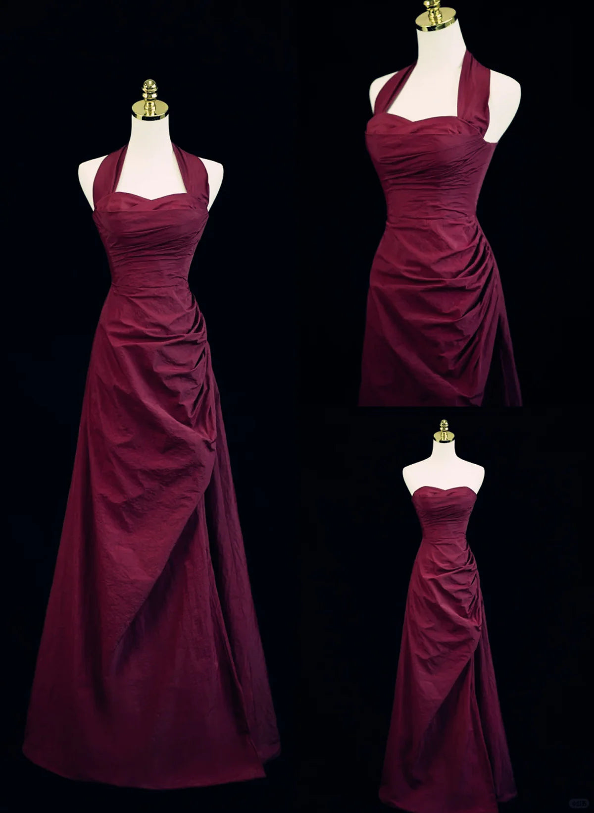 Wine Red A-Line Halter Vintage Style Prom Dress, Wine Red Long Evening Dress TP1074