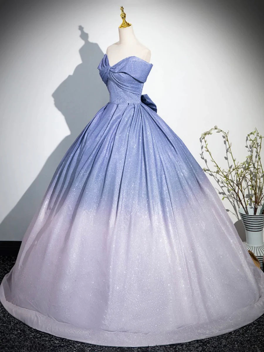 Beautiful Gradient-Color Glitter Sequins Prom Dresses, A-Line Princess Off-The-Shoulder Sleeveless Blue Formal Dresses TP135