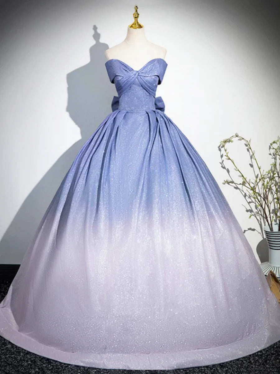 Beautiful Gradient-Color Glitter Sequins Prom Dresses, A-Line Princess Off-The-Shoulder Sleeveless Blue Formal Dresses TP135