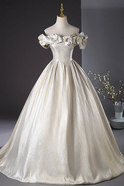 Elegant Champagne Long Prom Dresses, Beautiful Off the Shoulder Formal Dresses TP152