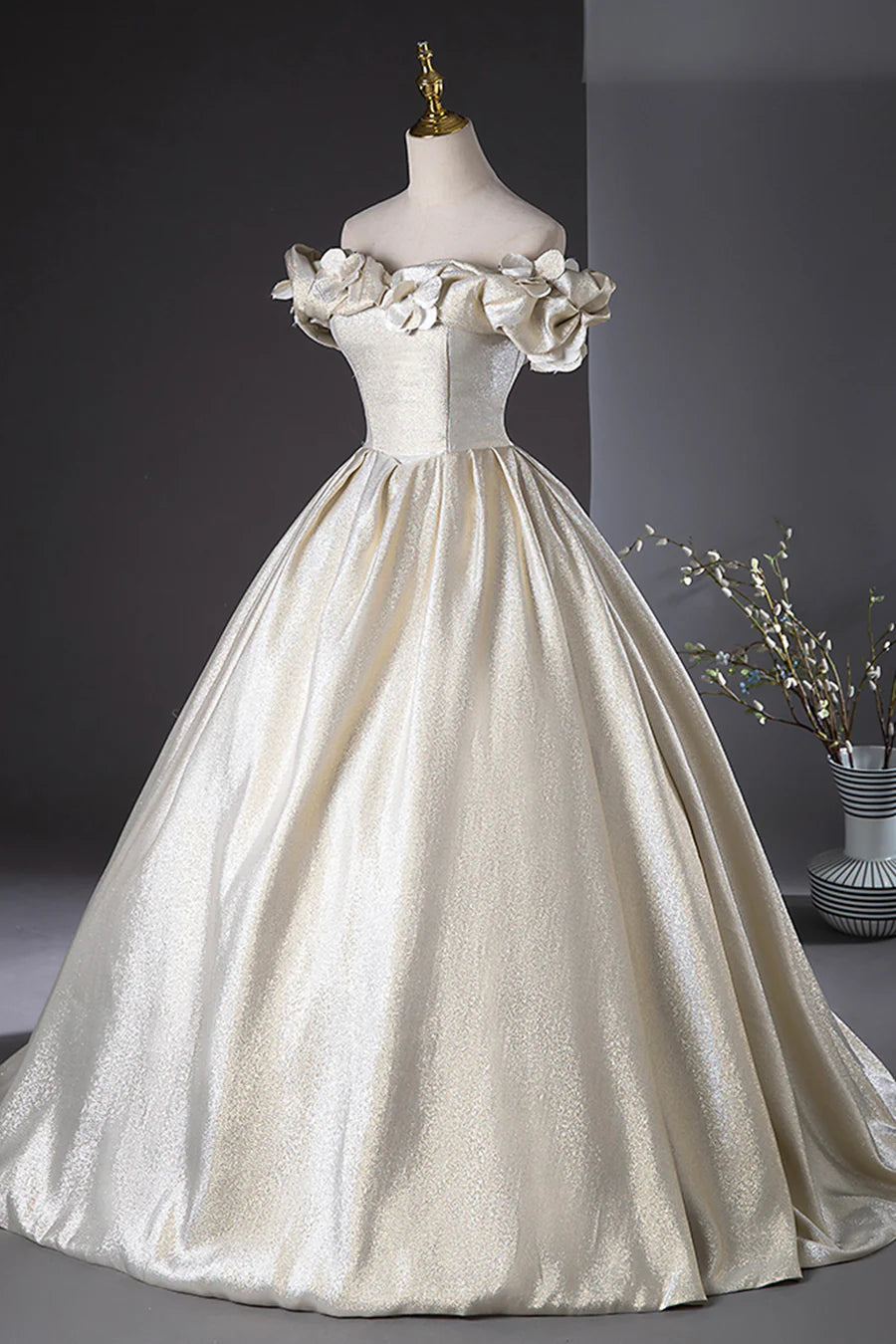 Elegant Champagne Long Prom Dresses, Beautiful Off the Shoulder Formal Dresses TP152