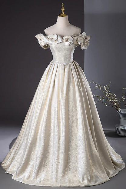 Elegant Champagne Long Prom Dresses, Beautiful Off the Shoulder Formal Dresses TP152