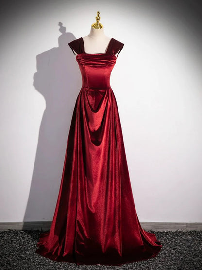 Burgundy Velvet Long Prom Dress, Elegant A-Line Off the Shoulder Party Dress TP165