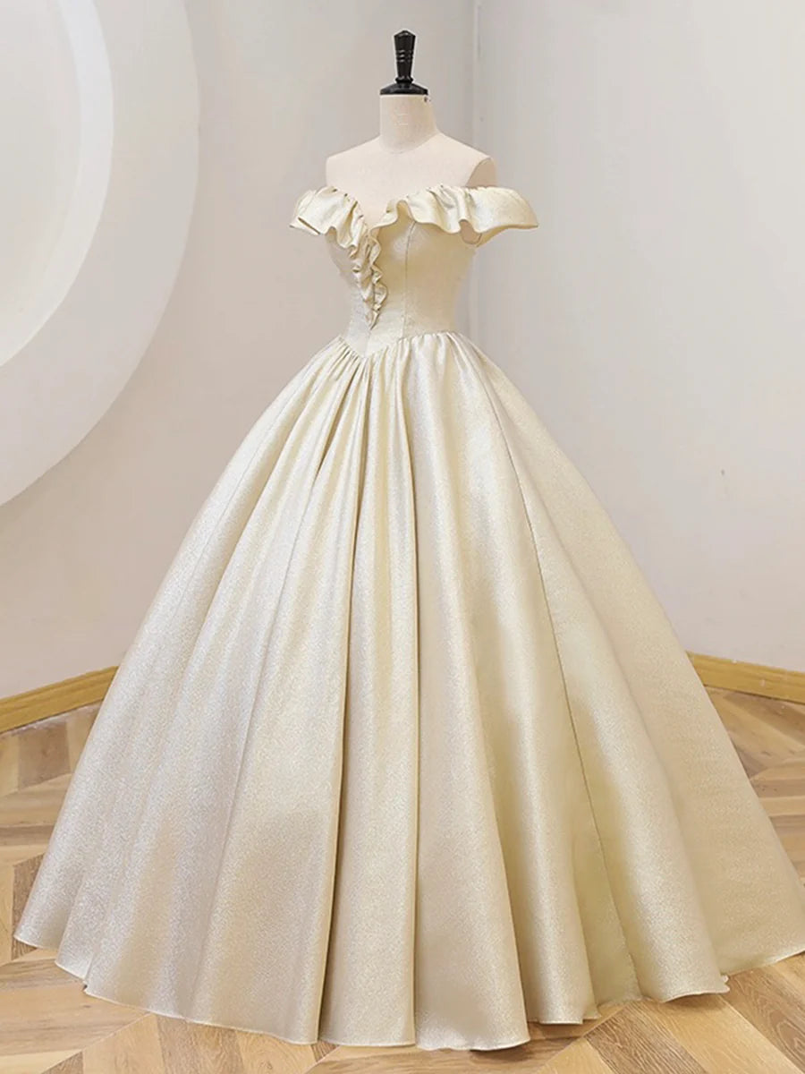 Champagne Off the Shoulder Floor Length Prom Dress, Elegant A-Line Evening Party Dress TP181