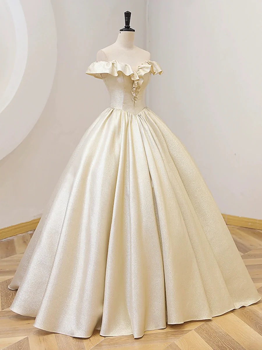 Champagne Off the Shoulder Floor Length Prom Dress, Elegant A-Line Evening Party Dress TP181