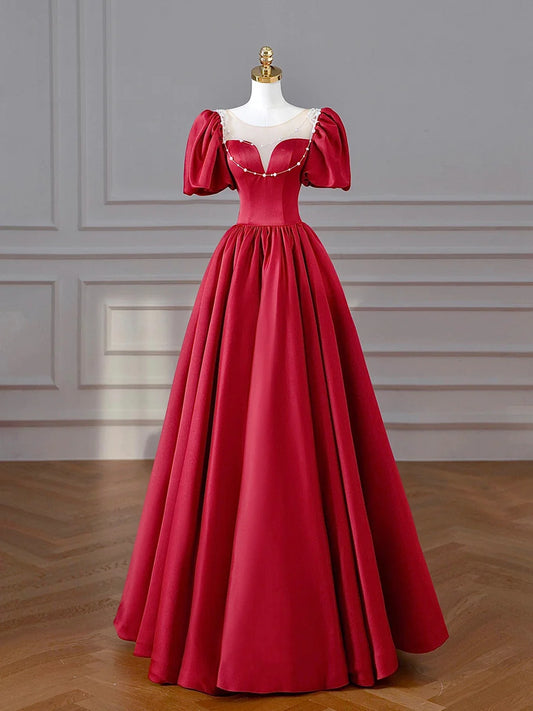 Burgundy Satin Long Prom Dresses, Lovely A-Line Formal Dresses  TP390