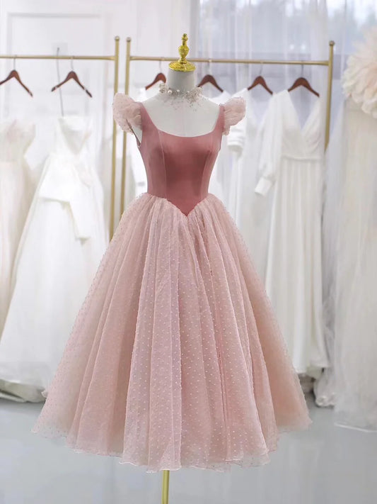 Pink Velvet Tulle Short Prom Dress, Lovely A-Line Homecoming Party Dress TP436