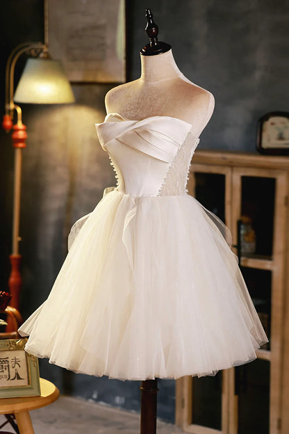 Champagne A-line Strapless Party Dress, Short Homecoming Dress TP484