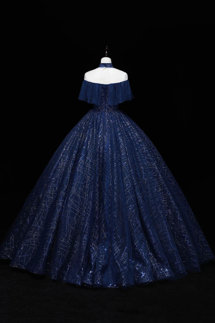 Blue Tulle Sequins Long Ball Gown, Elegant A-Line Formal Gown TP488