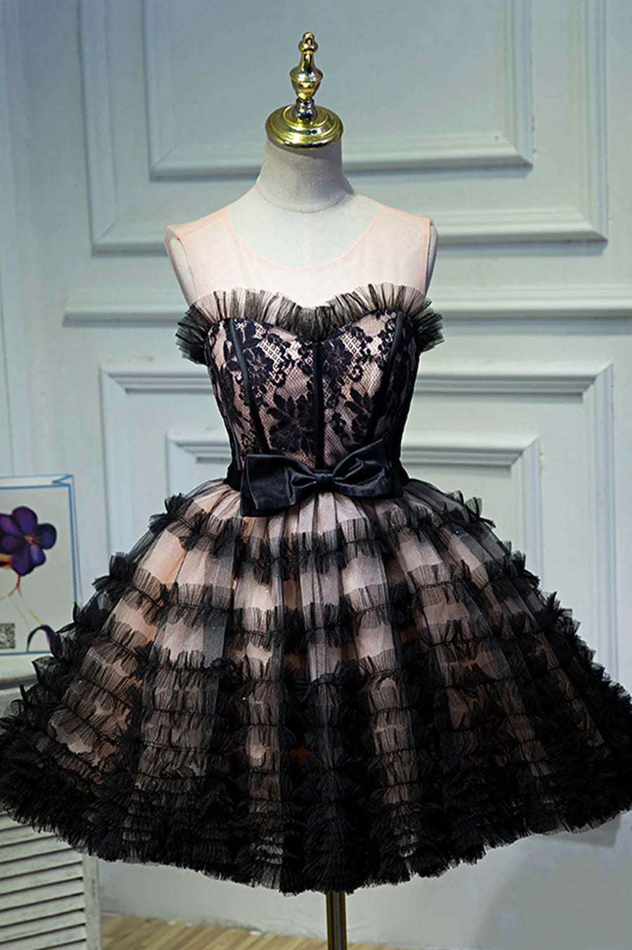 Black Layers Tulle Short Prom Dress, A-Line Homecoming Party Dress TP493