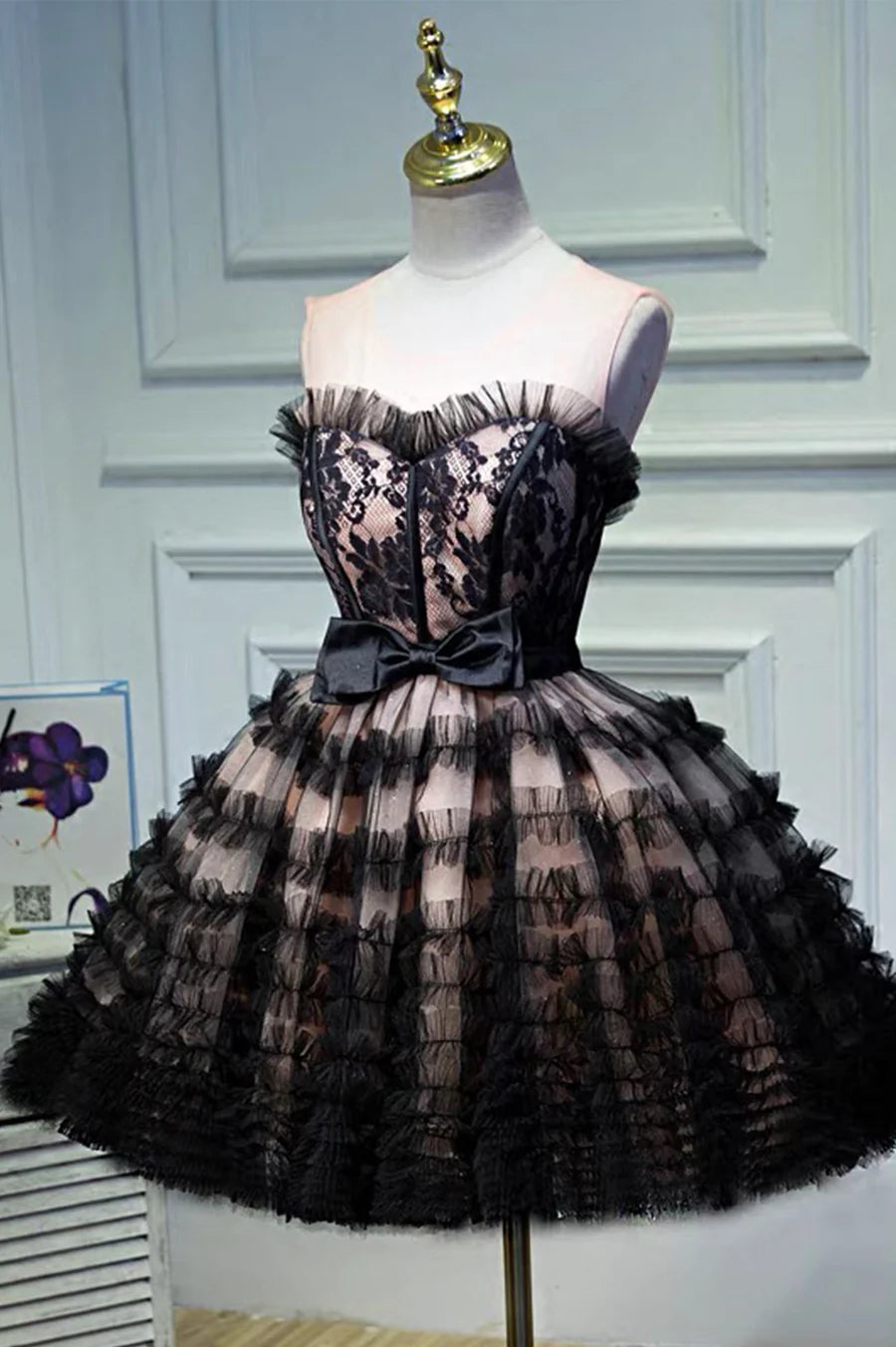 Black Layers Tulle Short Prom Dress, A-Line Homecoming Party Dress TP493