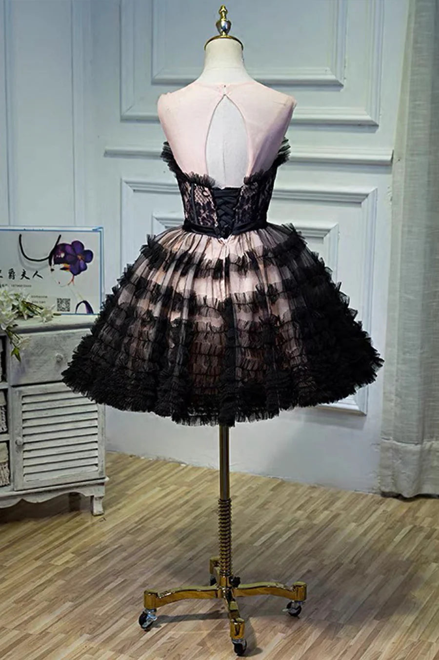 Black Layers Tulle Short Prom Dress, A-Line Homecoming Party Dress TP493