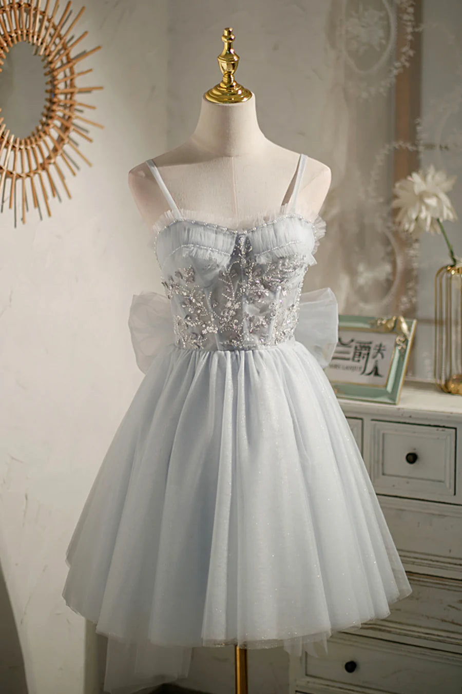 Gray Tulle Short A-Line Prom Dress, Cute Evening Party Dress TP502