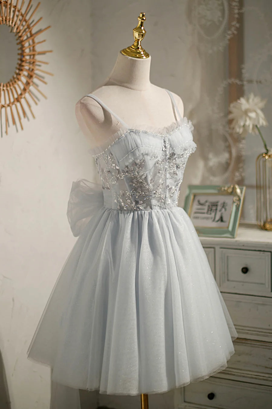 Gray Tulle Short A-Line Prom Dress, Cute Evening Party Dress TP502