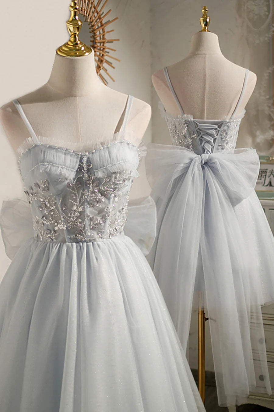 Gray Tulle Short A-Line Prom Dress, Cute Evening Party Dress TP502