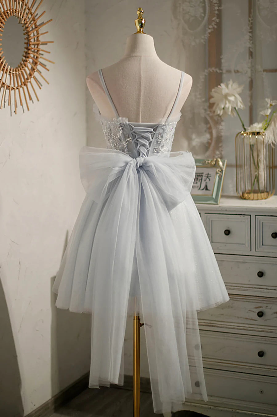 Gray Tulle Short A-Line Prom Dress, Cute Evening Party Dress TP502