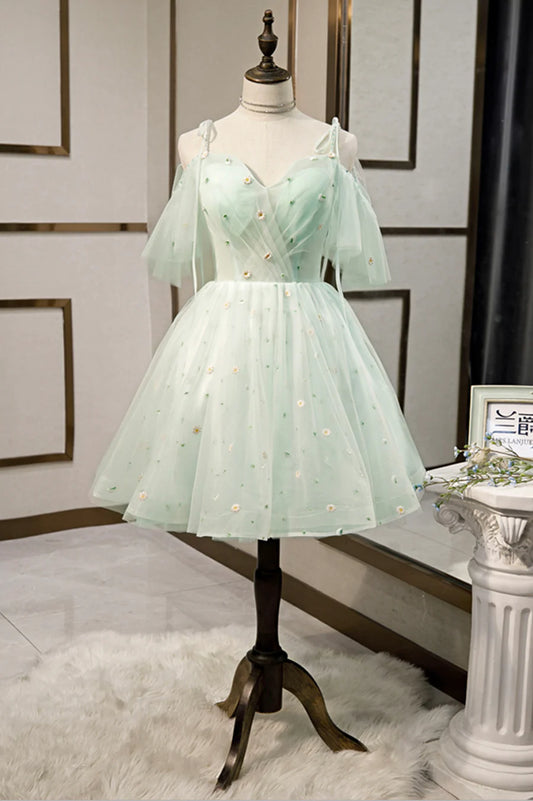 Mint Green Tulle Short Prom Dress, Cute A-Line Party Homecoming Dress TP538