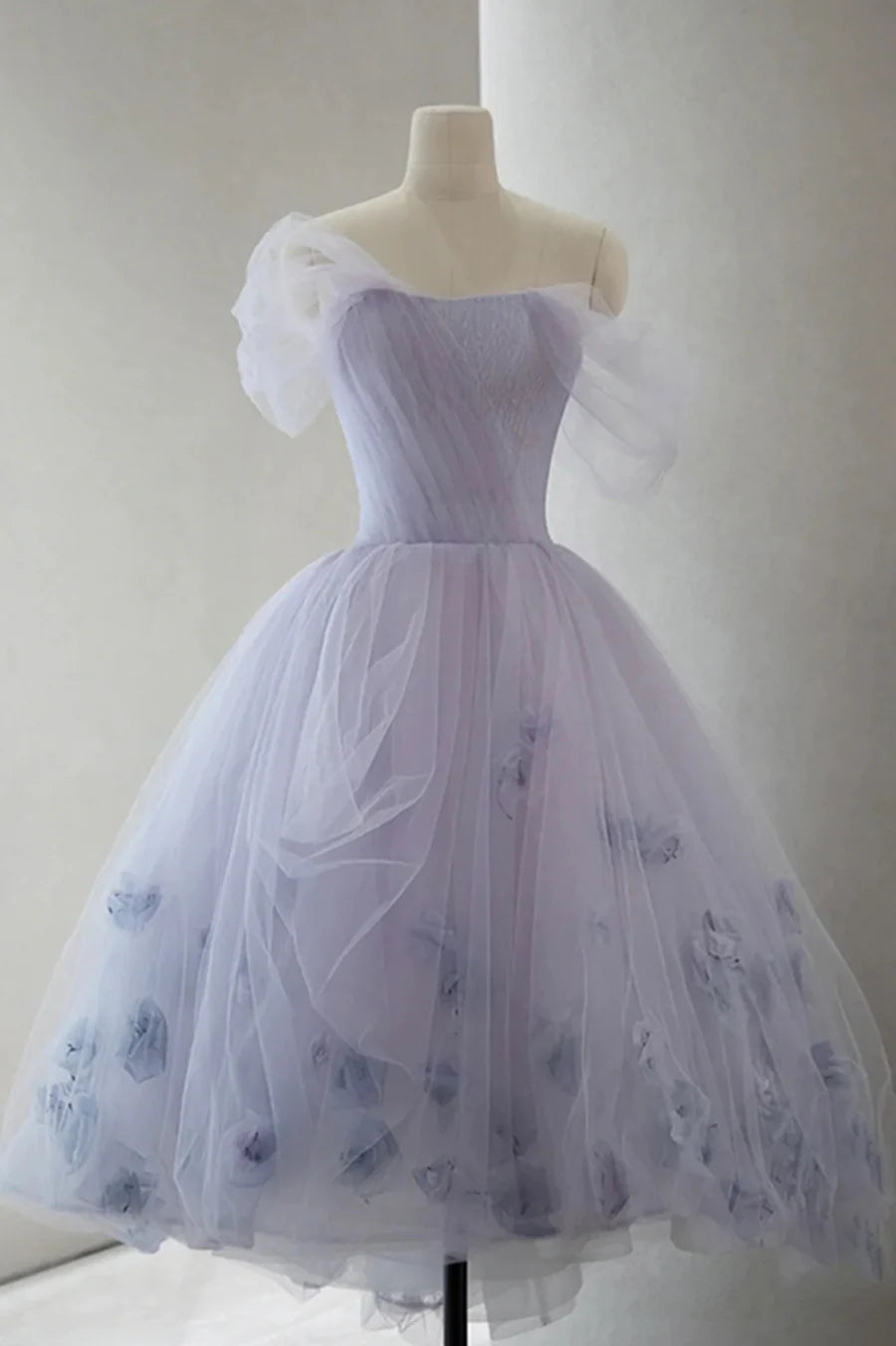 Previous Next   Purple Tulle Short Prom Dress, A-Line Off the Shoulder Party Dress TP612