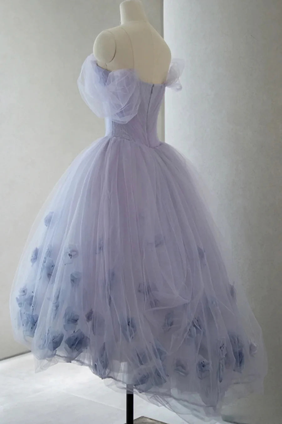 Previous Next   Purple Tulle Short Prom Dress, A-Line Off the Shoulder Party Dress TP612