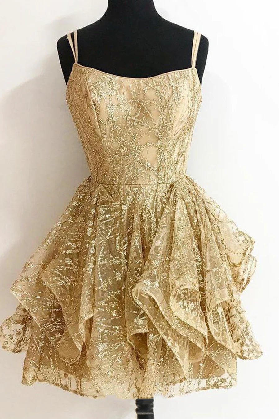 Gold Sequins Short Prom Dresses, A-Line Homecoming Dresses TP709