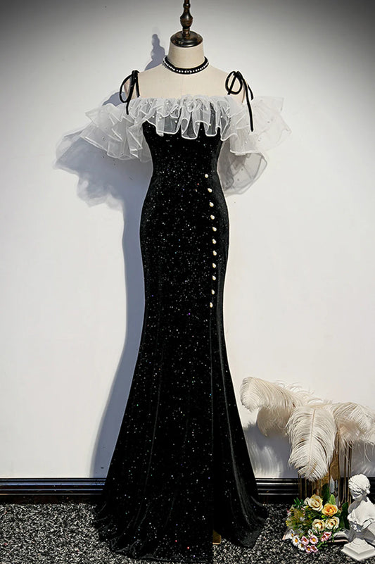 Black Velvet Long Prom Dresses, Mermaid Evening Dresses TP712