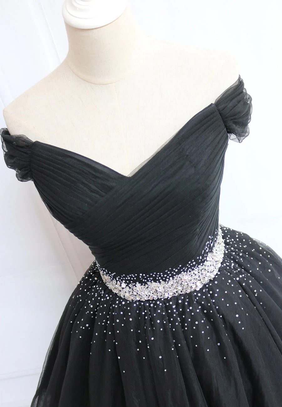 Black Off the Shoulder Short Prom Dress, A-Line Homecoming Dress TP764