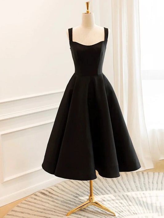 Black Satin Short Prom Dress, Simple A-Line Evening Party Dress TP784