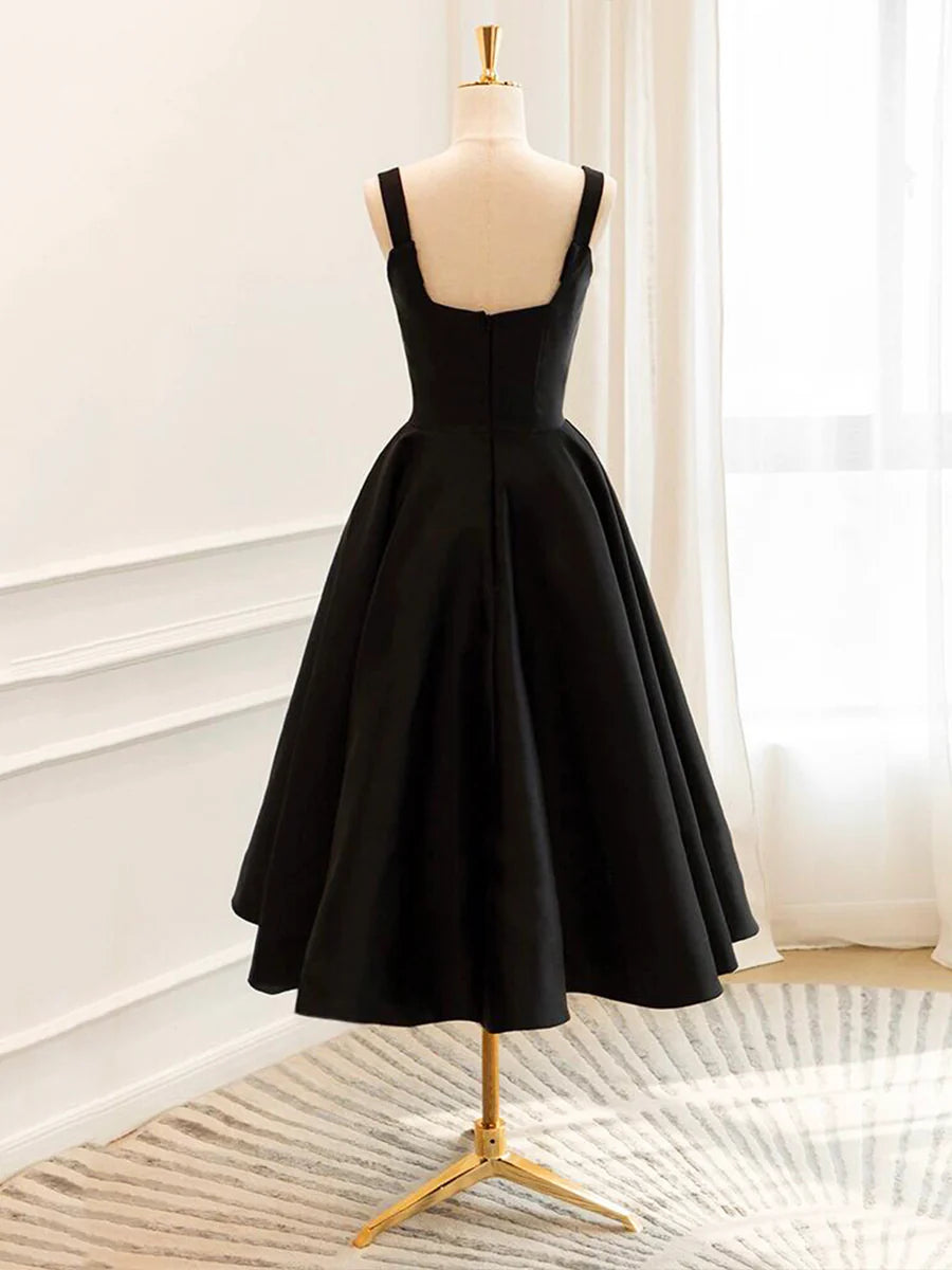 Black Satin Short Prom Dress, Simple A-Line Evening Party Dress TP784