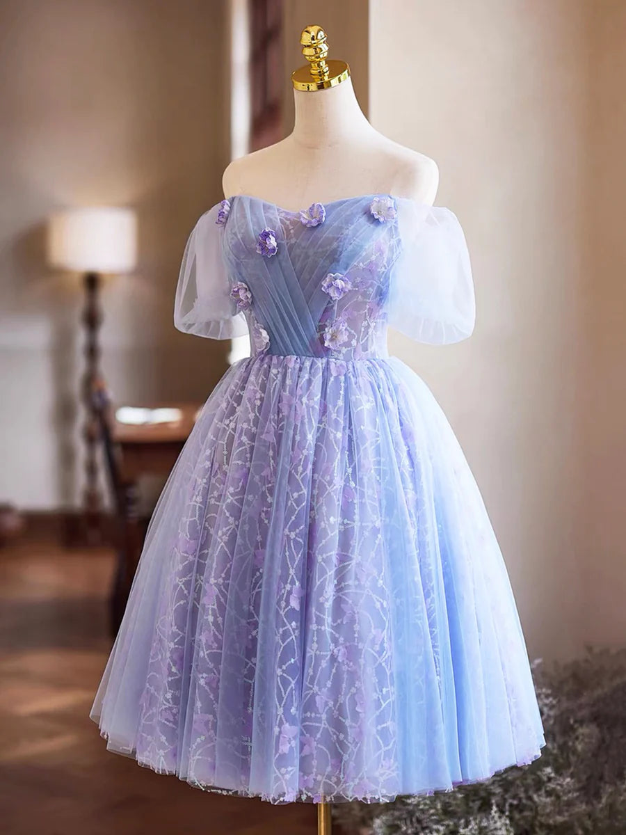 Lavender Appliques Sequins Party Dress, Beautiful A-Line Short Prom Dress TP794