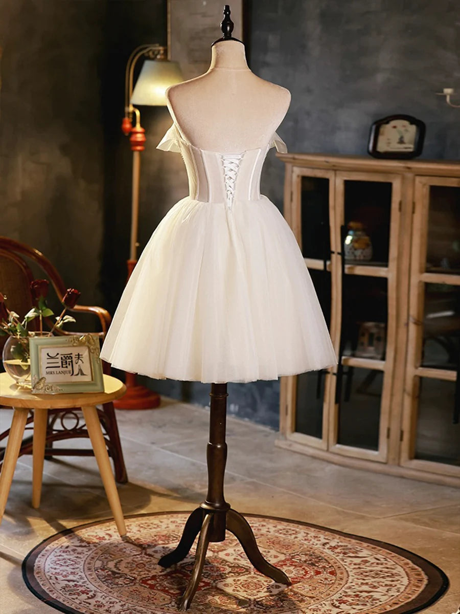 Light Champagne Strapless Tulle Short Prom Dress, Beautiful A-Line Evening Party Dress TP824