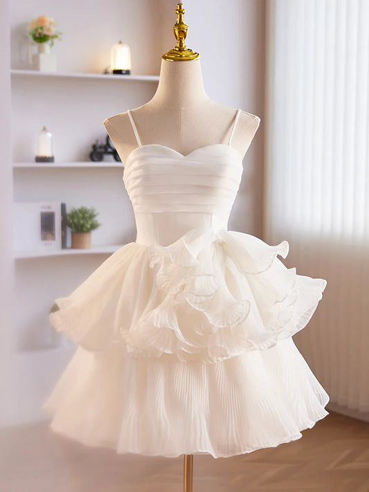 White Tulle Sweetheart Short Prom Dress, White Tulle Straps Party Dress TP845