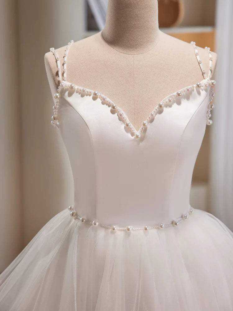 White Spaghetti Strap Tulle Short Prom Dress, Cute A-Line Party Dress TP865