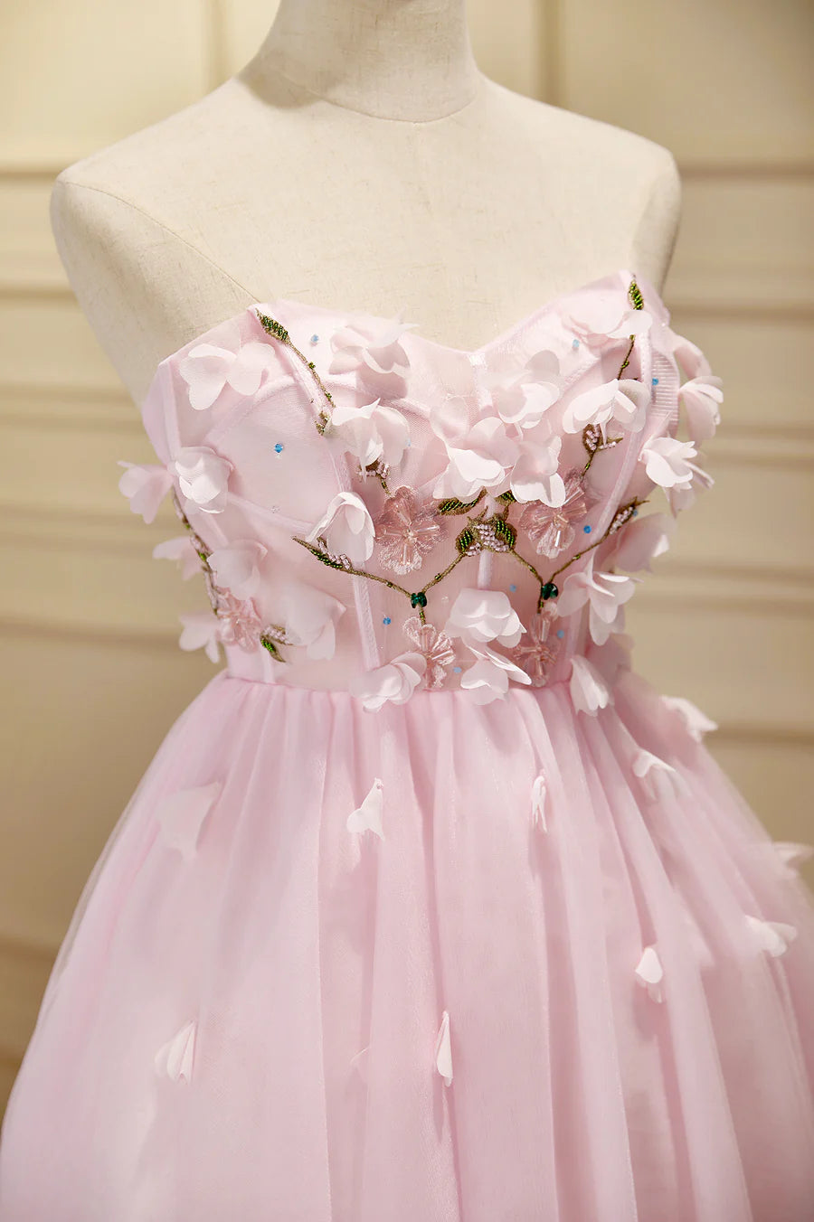 Pink Tulle Short Prom Dress, Pink A-Line Strapless Homecoming Dress TP874