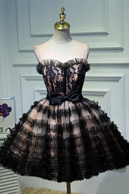 Black Layers Tulle Short Prom Dress, A-Line Homecoming Party Dress TP884