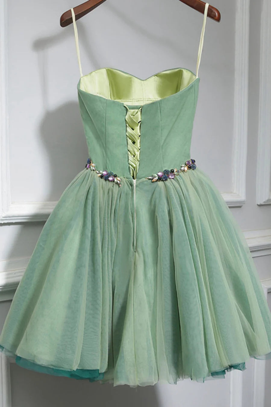 Green Strapless Tulle Short Prom Dress, A-Line Evening Party Dress TP891