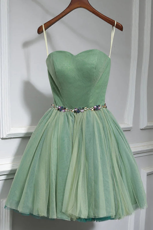 Green Strapless Tulle Short Prom Dress, A-Line Evening Party Dress TP891