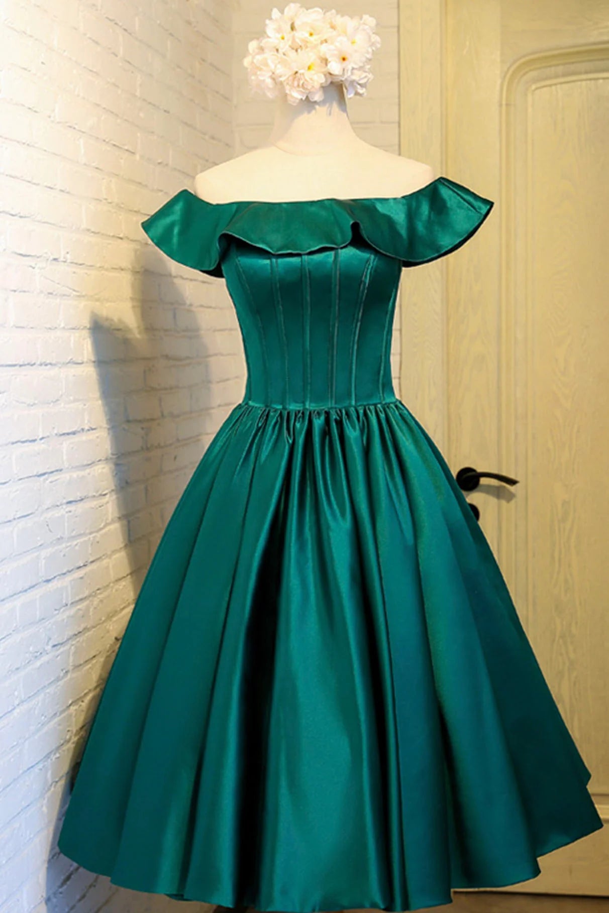 Cute Satin Short Prom Dress, Green A-Line Homecoming Dress TP892