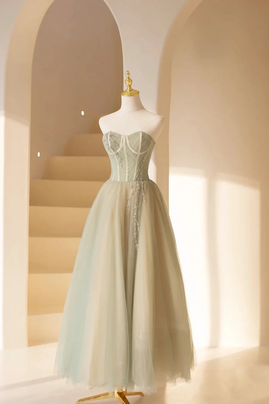 Lovely Strapless Long Tulle Prom Dress, A-Line Evening Dress TP903