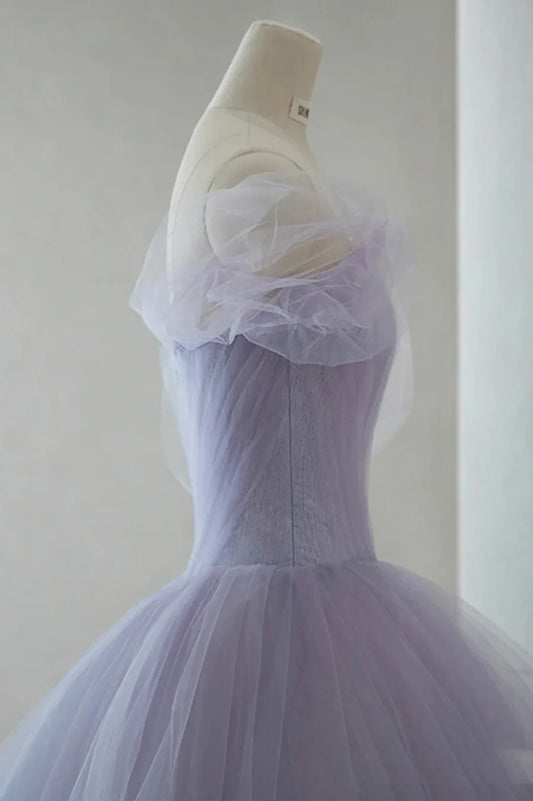 Purple Tulle Short Prom Dress, A-Line Off the Shoulder Party Dress TP908