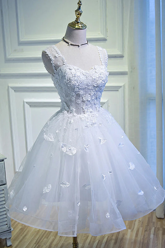 White Lace Short Prom Dress, White Mini Evening Party Dress TP909