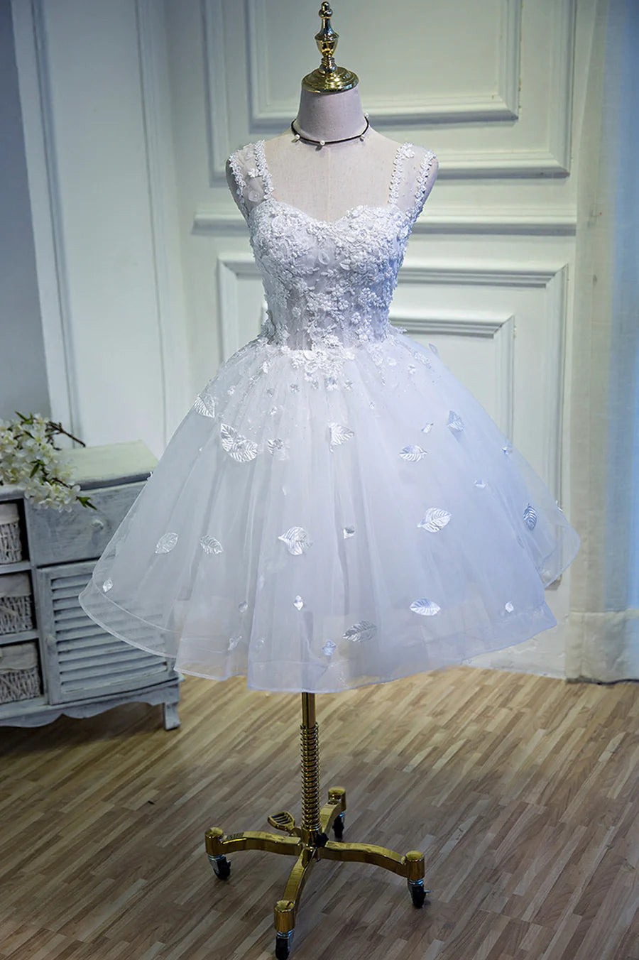 White Lace Short Prom Dress, White Mini Evening Party Dress TP909