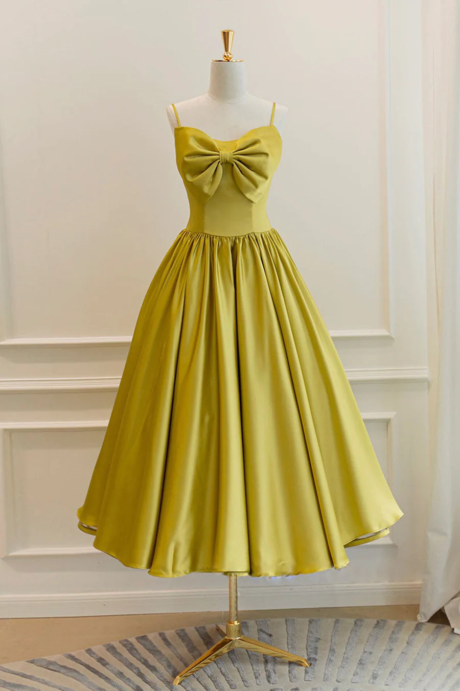 Yellow Satin Short Prom Dresses, Cute A-Line Bow Homecoming Dresses TP913