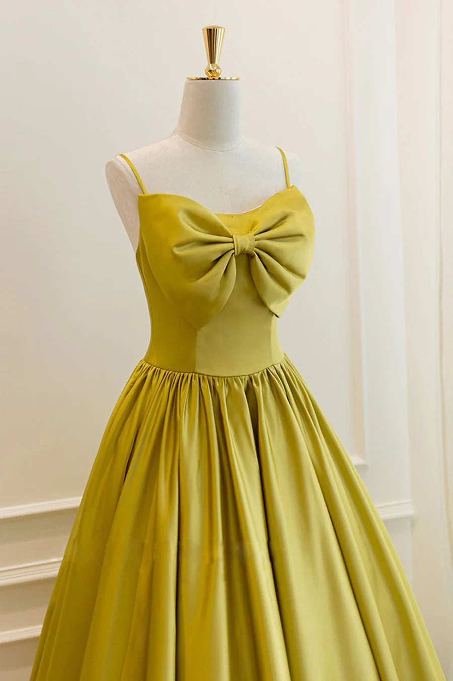 Yellow Satin Short Prom Dresses, Cute A-Line Bow Homecoming Dresses TP913