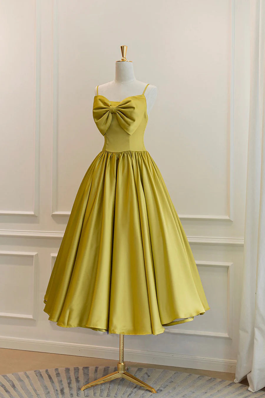 Yellow Satin Short Prom Dresses, Cute A-Line Bow Homecoming Dresses TP913